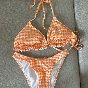 Target Orange and White Gingham Ruffle Bikini Set